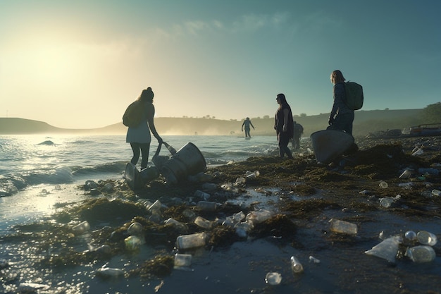 Un groupe de personnes participant à un nettoyage de plage 00070 00