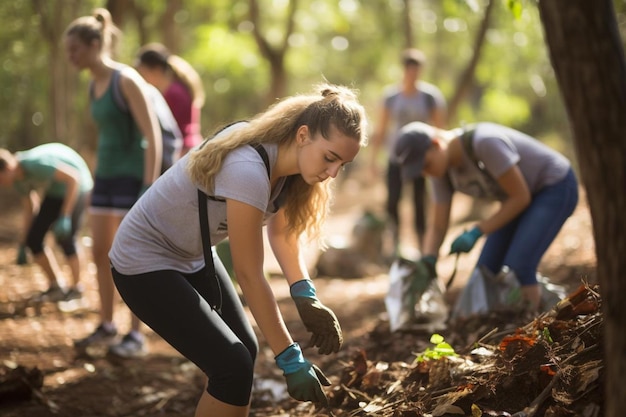 Un groupe de personnes plantant des arbres dans une forêt