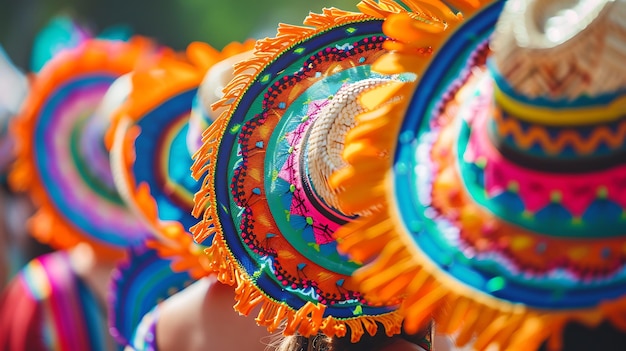 Un groupe de personnes portant des chapeaux de paille colorés et intricats