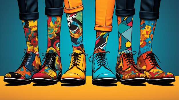 Un groupe de personnes portant des chaussettes et des chaussures colorées