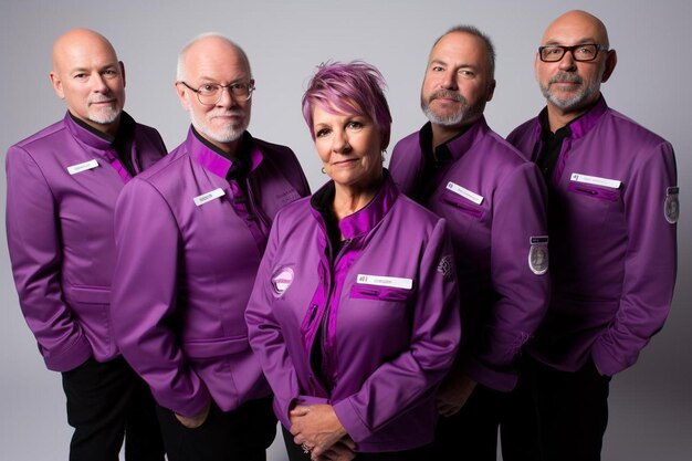 un groupe de personnes portant des chemises violettes avec le nom de drogue sur elles