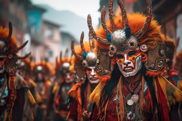 Un groupe de personnes portant des costumes et des masques image ai générative la diablada à oruro en bolivie