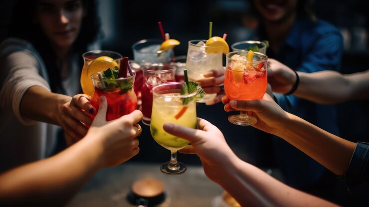 Photo un groupe de personnes portant un toast dans un bar.