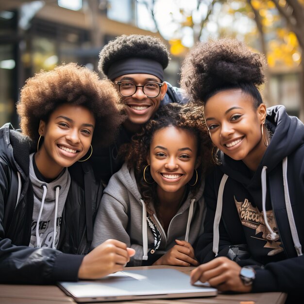 un groupe de personnes posant pour une photo avec un ordinateur portable.