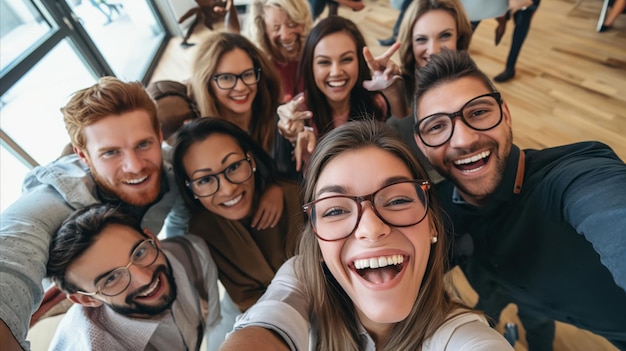 Groupe de personnes prenant un selfie ensemble