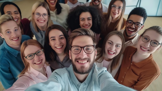 Groupe de personnes prenant un selfie à