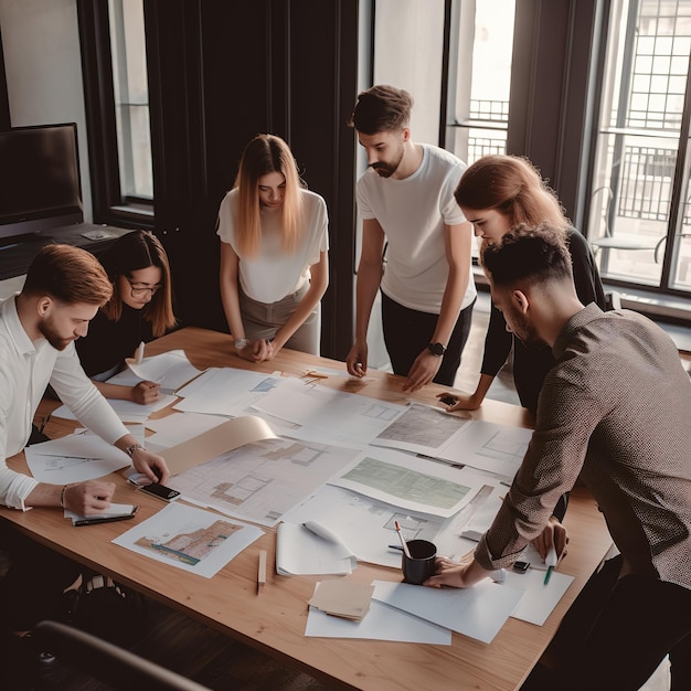 Groupe de personnes préparant un plan d'affaires dans un bureau