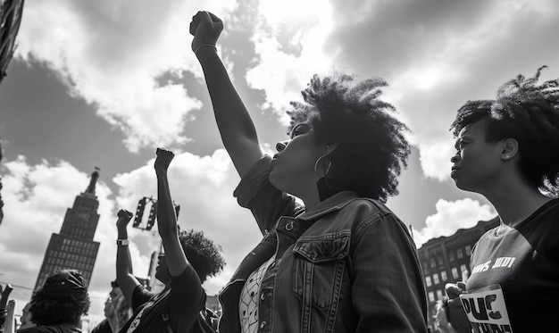 Photo un groupe de personnes proteste les armes levées en signe de protestation la scène est celle de l'unité et de la détermination