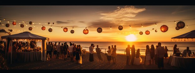 Photo un groupe de personnes qui s'amusent à une fête sur la plage.