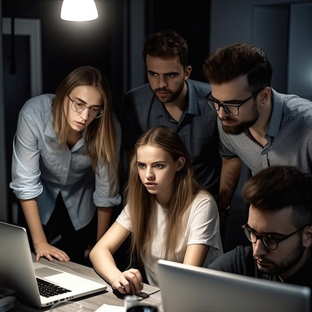 Un groupe de personnes regardant un écran d'ordinateur portable qui dit "il est temps de l'obtenir"