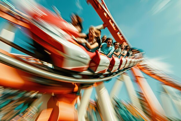 Photo un groupe de personnes sur un roller coaster