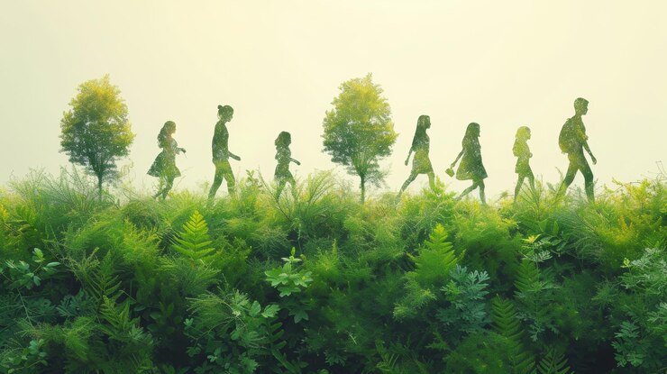 Photo groupe de personnes se promenant dans la forêt illustration conceptuelle rendu 3d ia générative