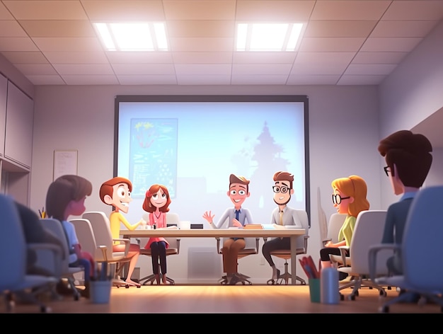 Groupe de personnes se réunissant dans une illustration plate de bureau générée par l'IA