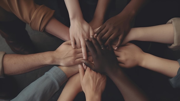 Un groupe de personnes se tenant la main en cercle avec une main sur l'autre.