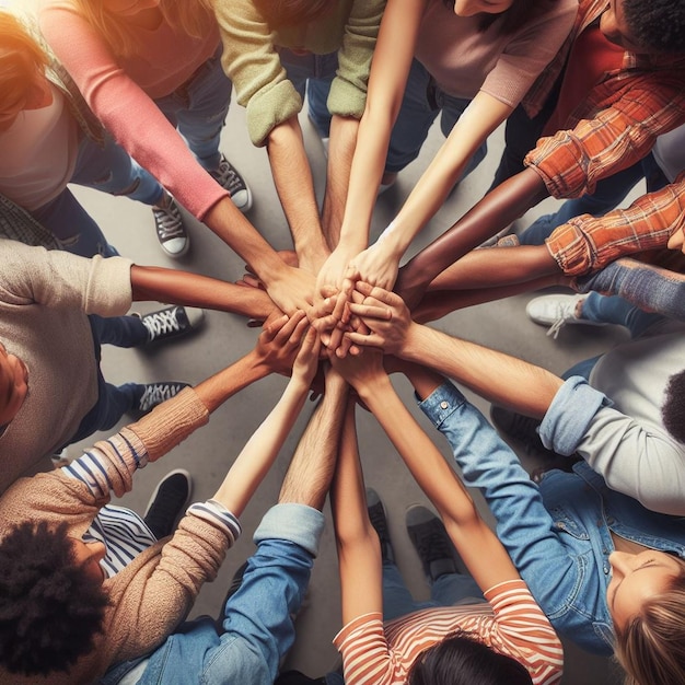 groupe de personnes se tenant la main dans l'unité, symbolisant l'importance de la solidarité à l'occasion de la Journée des droits de l'homme