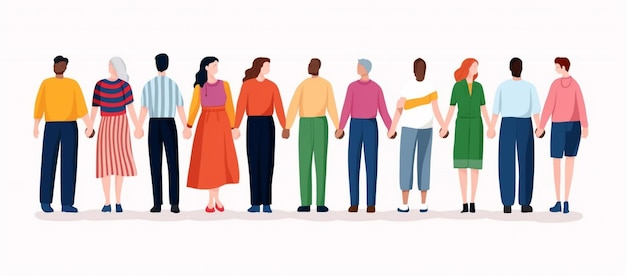 un groupe de personnes se tiennent en ligne avec leurs bras l'un autour de l'autre