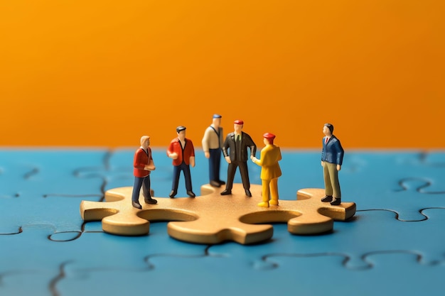 Un groupe de personnes se tient debout sur une pièce de puzzle