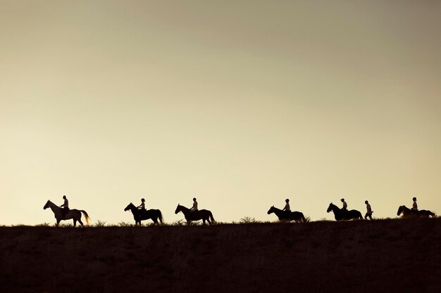 Un groupe de personnes en silhouette sur le terrain