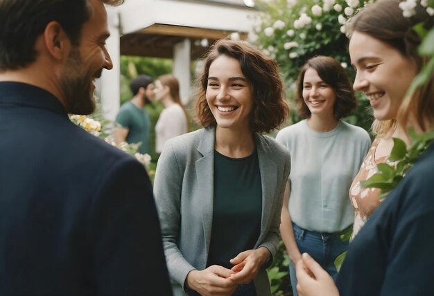 Photo un groupe de personnes souriantes en tenue d'affaires décontractée a généré