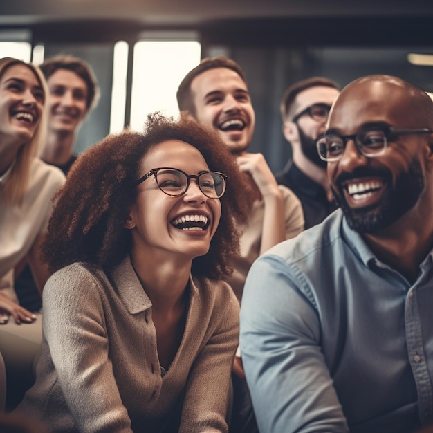 Un groupe de personnes sourient et sourient.