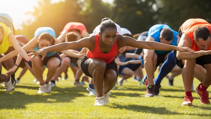 Photo un groupe de personnes sportives en posture d'enfant