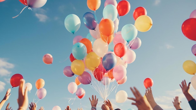 un groupe de personnes tenant des ballons