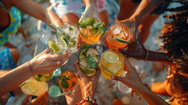 Photo un groupe de personnes tient des verres de boissons mélangées