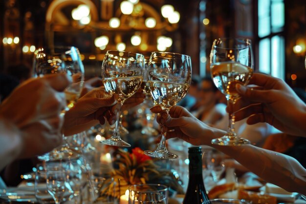 Un groupe de personnes en train de faire un toast avec des verres de vin