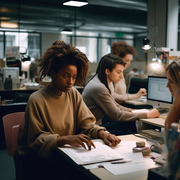 Photo un groupe de personnes travaillant à un ordinateur avec le mot 