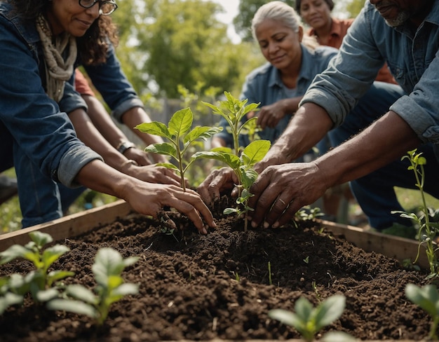 un groupe de personnes travaille dans un jardin avec des plantes