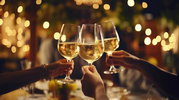 Groupe de personnes trinquant avec des verres de vin