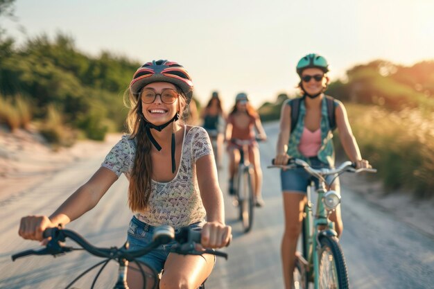 Photo un groupe de personnes sur des vélos sur une route