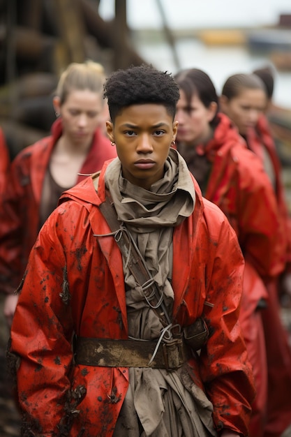 un groupe de personnes en vestes rouges