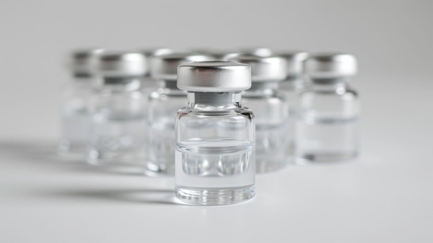 Un groupe de petites bouteilles de verre sur une table