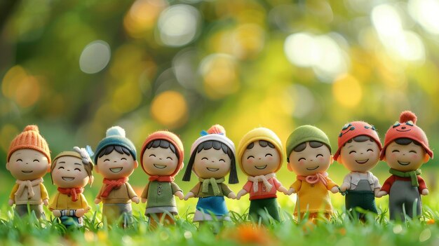 Un groupe de petites figurines assises dans l'herbe