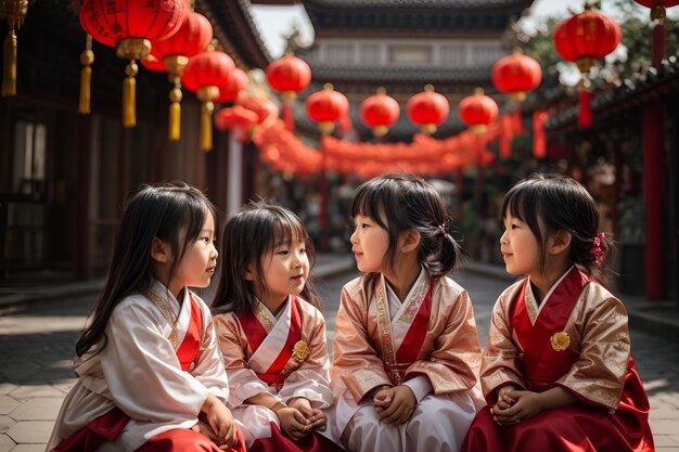 un groupe de petites filles assises l'une à côté de l'autre