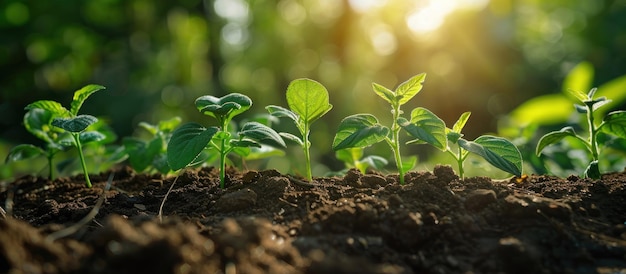 Un groupe de petites plantes qui s'épanouissent dans la terre