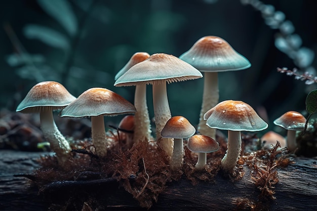 Un groupe de petits champignons poussant sur le sol de la forêt et l'herbexAxA