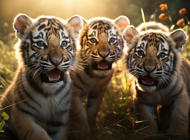 Photo un groupe de petits tigres