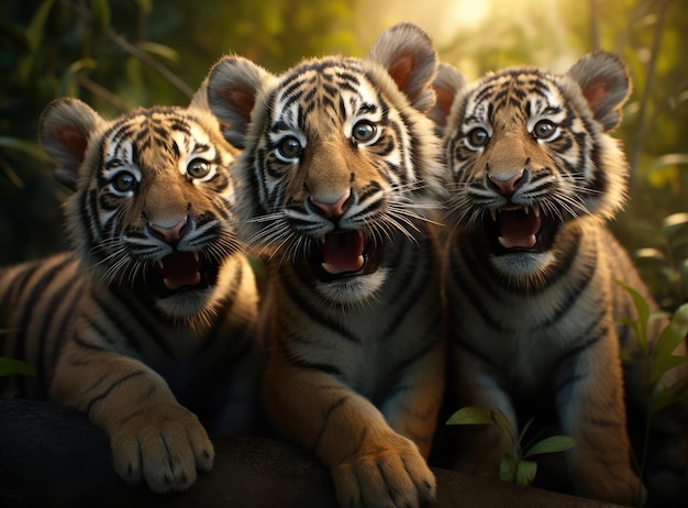 Un groupe de petits tigres