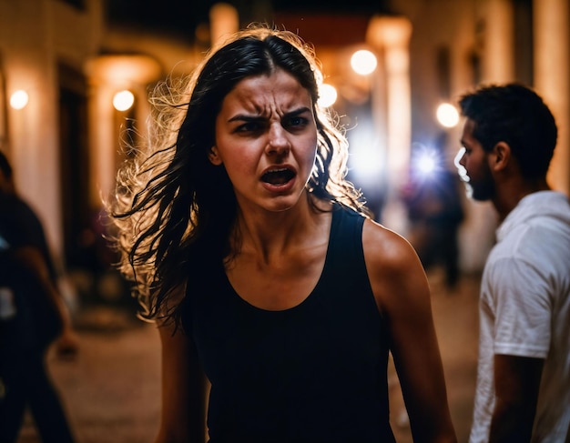 Photo groupe de photo de rage en colère adolescente collégienne se battant l'autre avec une blessure sur le visage ia générative