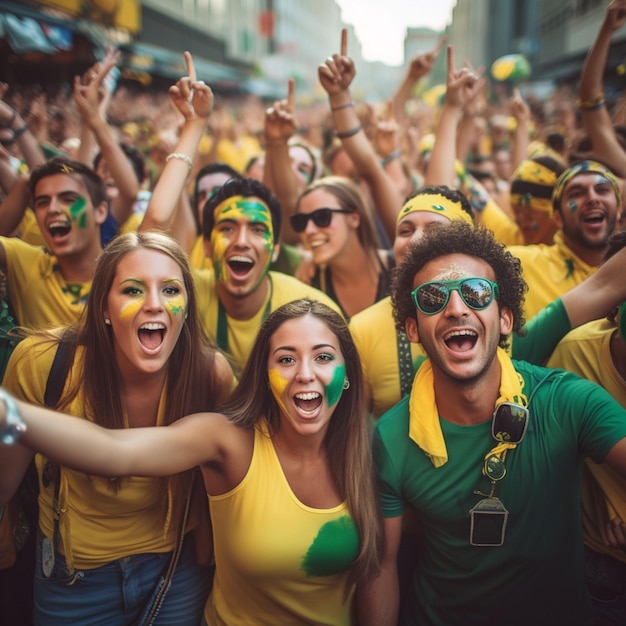 groupe de photos de fans heureux du brésil applaudissent la victoire de leur équipe