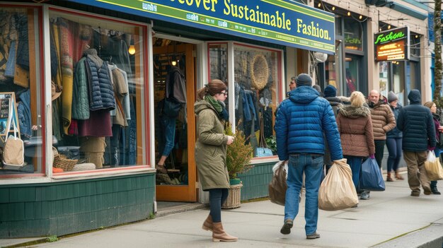 Un groupe de piétons sur une route de la ville près de la façade du magasin Discoverer AIG41