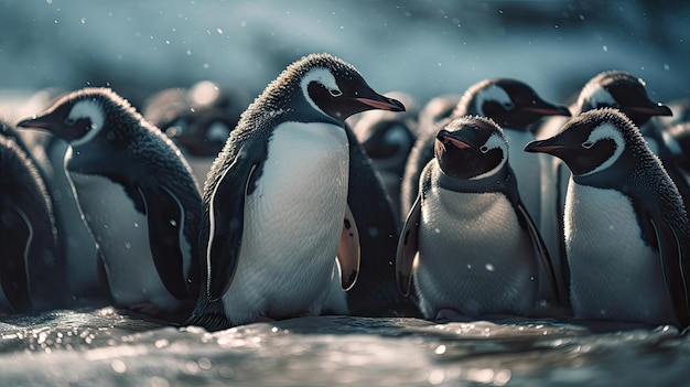 un groupe de pingouins rassemblés dans la mer