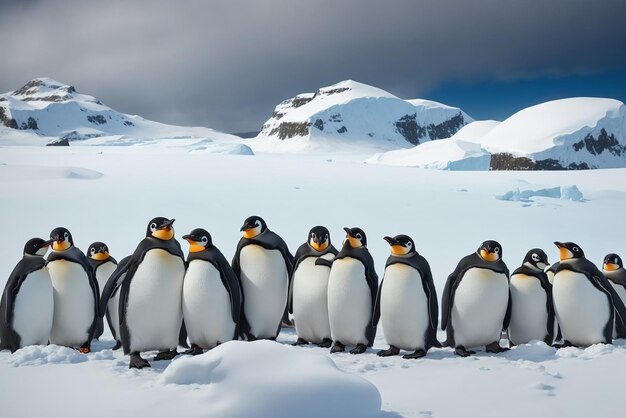 Un groupe de pingouins royaux sur la neige