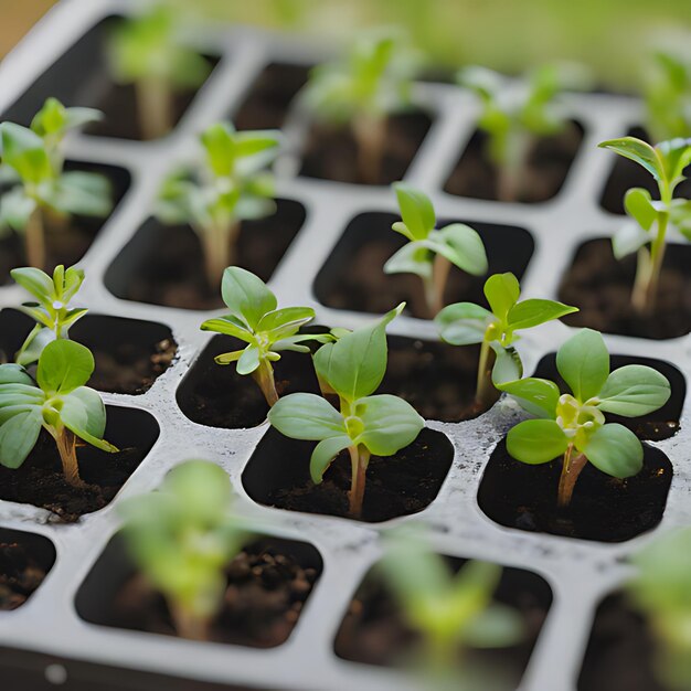 un groupe de plantes étiquetées comme " printemps " sont alignées