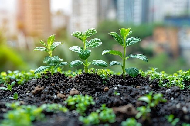 Groupe de plantes qui prospèrent dans la saleté IA générative