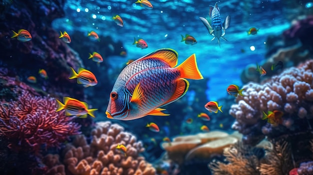 Un groupe de poissons nageant dans l'eau Generative AI Art