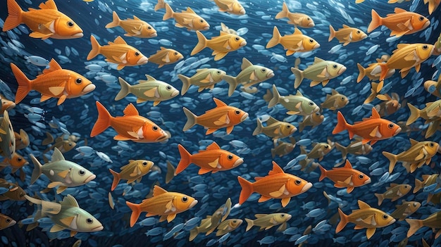 Photo un groupe de poissons nageant dans un grand aquarium avec des rochers et de l'eau
