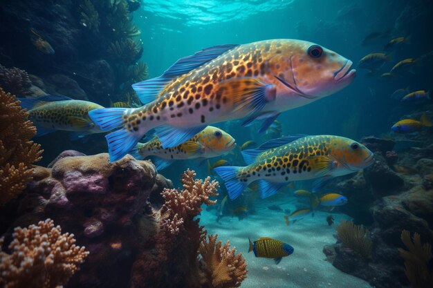 Un groupe de poissons nageant dans un réservoir